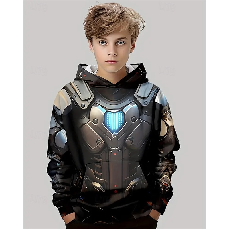 Boys 3D Graphic Hoodie Long Sleeve Spring Fall Fashion Streetwear Kids 4-12 Years Hooded Outdoor Casual Daily Regular Fit