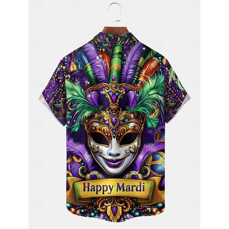 Men's Mask Short Sleeves Artistic Casual Comfortable Outdoor Vacation Street Spring & Summer Shirt Collar Printing Black2