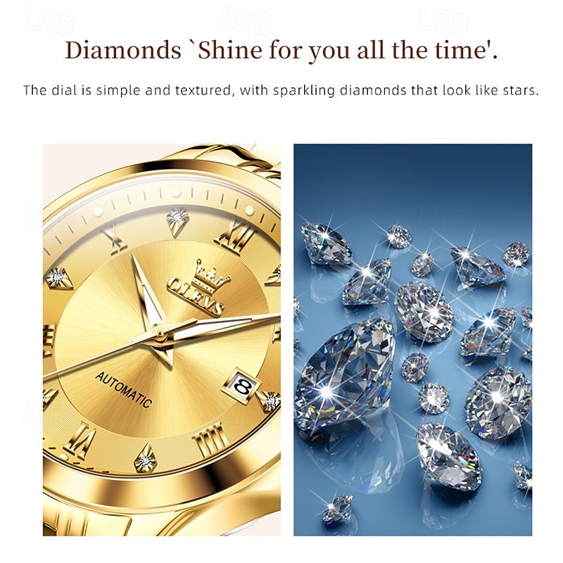 Olevs Olevs Brand Women'S Fashion Mechanical Watch Luminous Calendar Fashion Trend Roman Dial Quartz Watch Simple Leisure Waterproof Sports Ladies Wristwatch Rhinestone4