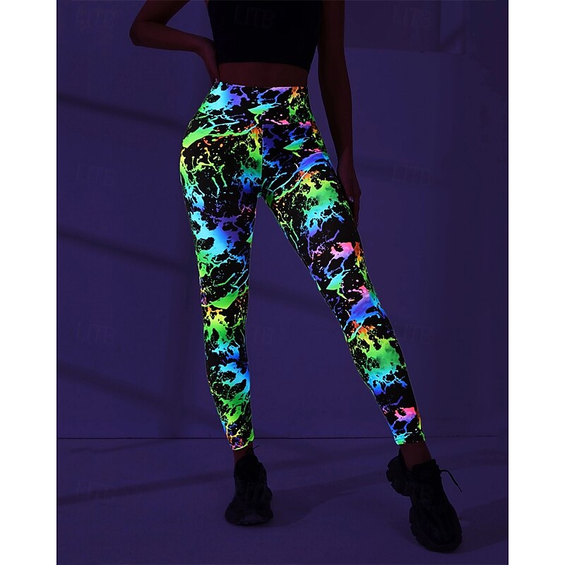 Women's Yoga Pants Yoga Leggings High Waist Pilates Gym Workout Workout Tights Color Block White Green Fall Sports Activewear Stretchy Slim