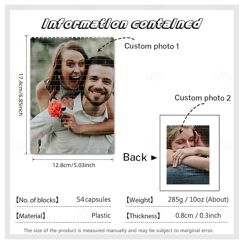 Personalized Photo Building Brick Puzzle Custom Custom Wedding Gift for Couple Block Wedding Gift DIY Art Picture Square Shaped for Adults Block Puzzle Home Decor 3D Brick Puzzle Bricks4