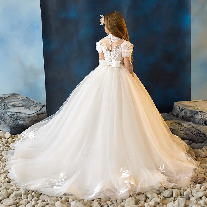 Kids Girls' Flower Girl Dress First Communion Dress Party Dress Solid Color Sleeveless Long Sleeve Performance Wedding Mesh Princess Sweet Mesh Mid-Calf Sheath Dress Tulle Dress Summer Spring Fall4