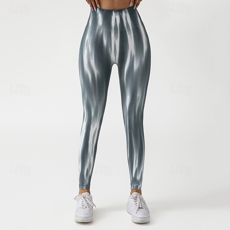 Women's Yoga Pants Yoga Leggings Elastic Waistband High Waist Pilates Gym Workout Workout Tights Tie Dye Orange Green Grey Fall Sports Activewear Stretchy Slim