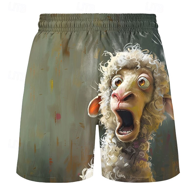Men's Sheep Funny Ugly Animals Board Shorts Swimming Trunks Shorts Mid Waist Streetwear Hawaiian Casual Daily Holiday Drawstring Pocket Elastic Waist Designer Clothing Apparel2