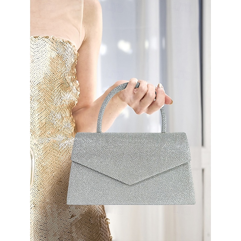 Women's Clutch Evening Bag Shoulder Bags Flap Bag Polyester Party Wedding Party Chain Large Capacity Multi Carry Solid Color Silver Black Champagne3