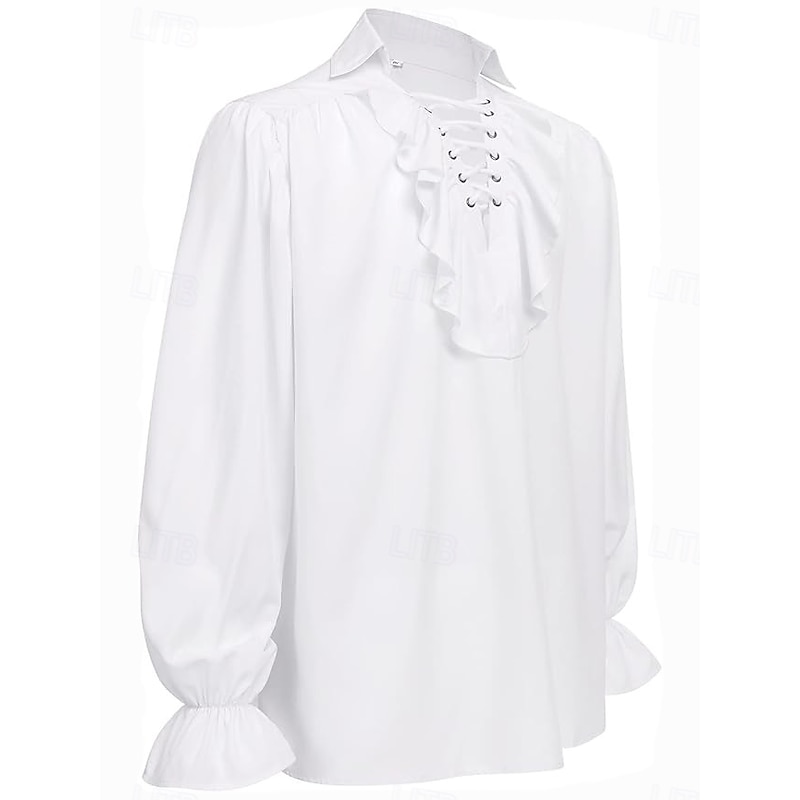Retro Vintage Medieval Blouse / Shirt Vampire Solid Color Fancy Dress Men's Pirate Masquerade Event / Party Adults' Shirt4