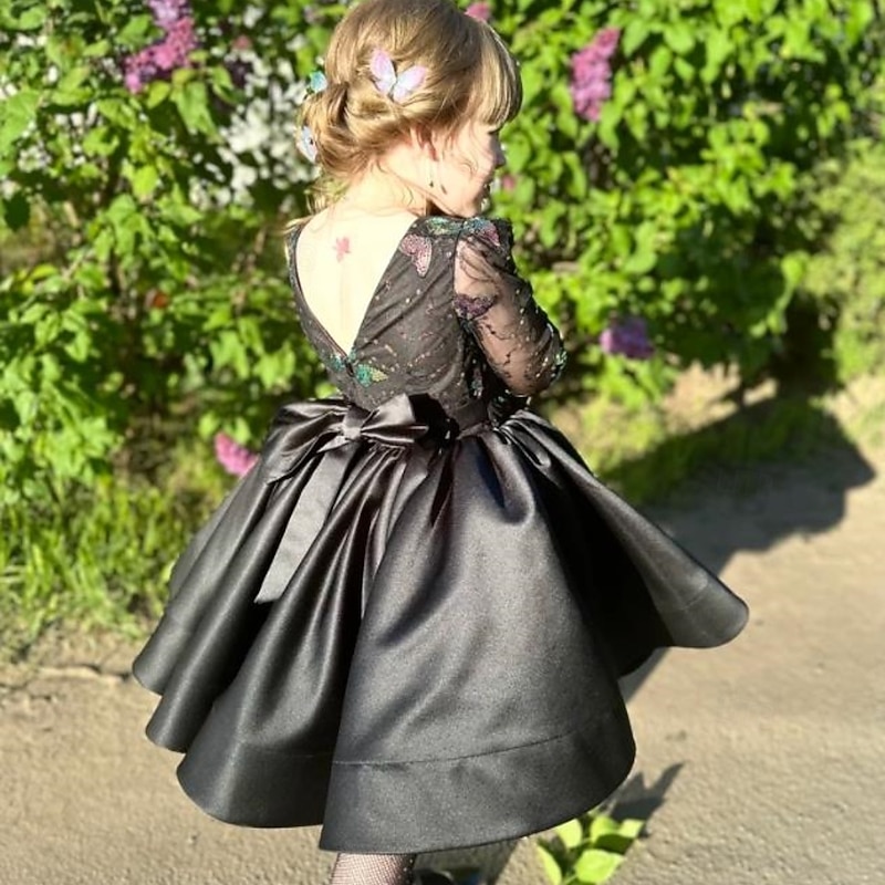Kids Girls' Flower Girl Dress First Communion Dress Party Dress Solid Color Long Sleeve Performance Wedding Party Mesh Princess Sweet Mesh Mid-Calf Sheath Dress Tulle Dress Summer Spring Fall kids3