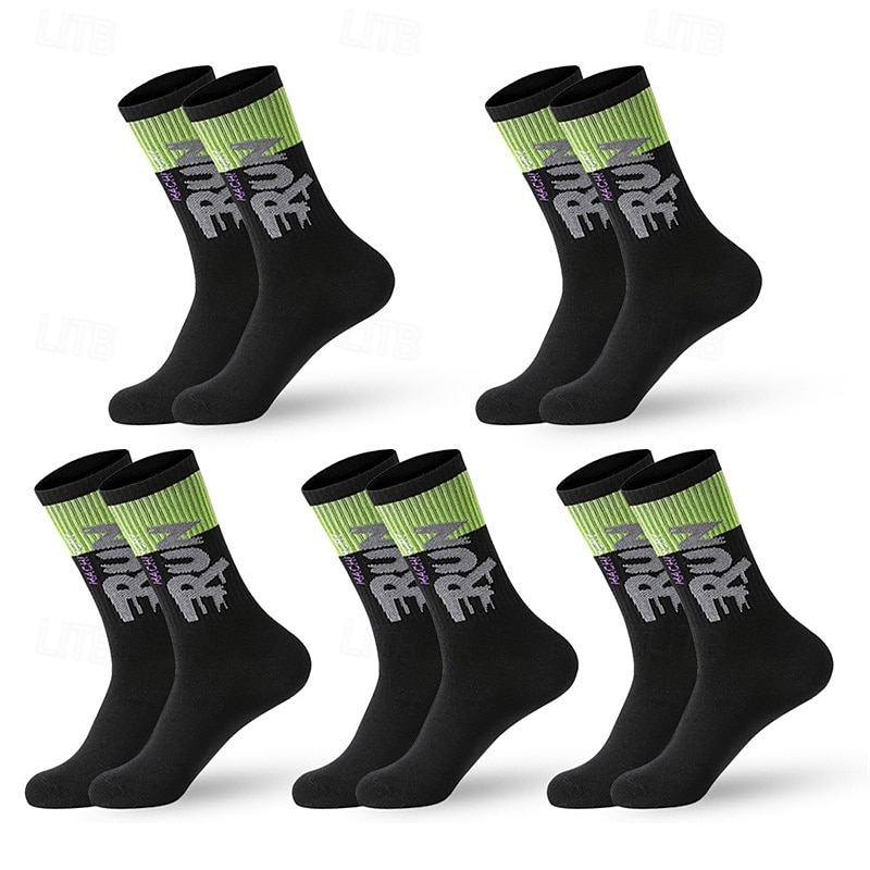 Men's 5 Pairs Multi Packs Socks Crew Socks Running Socks Casual Socks Black White Color Color Block Letter Vacation Sports & Outdoor Daily Basic Medium Spring Fall Fashion Casual2