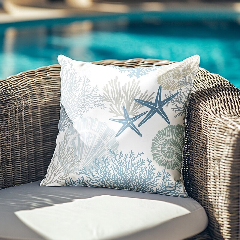 Nautical Coastal Floral Double Side Pillow Cover 2PC Soft Decorative Square Cushion Case Pillowcase for Bedroom Livingroom Sofa Couch Chair