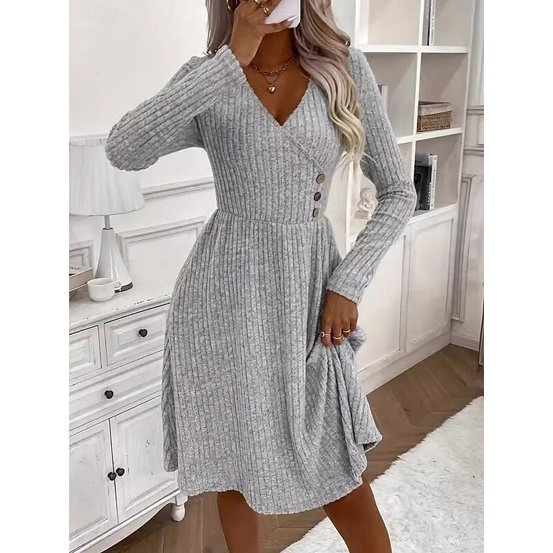 Women's Mini Dress Vintage Dress Jumper Dress Formal Formal Vacation Street Regular Fit Long Sleeve V Neck Gray Spring Fall4