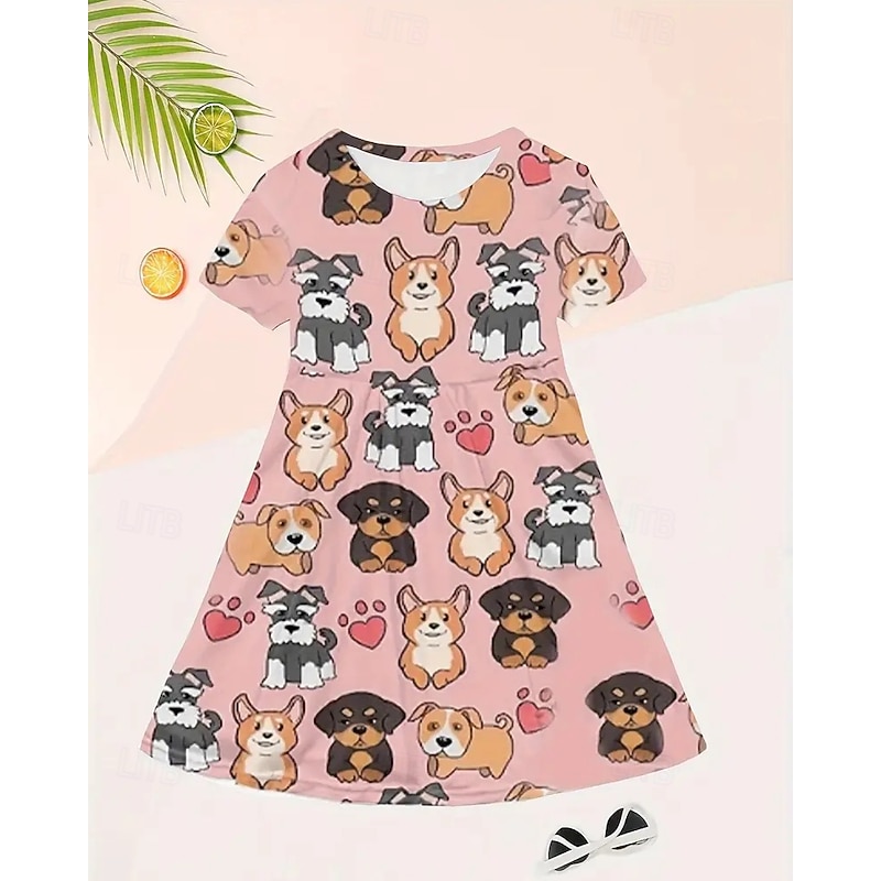 Girls' 3D Graphic Dog Dress Long Sleeve Summer Spring Vacation Daily Holiday Princess Beautiful Sweet Kids 4-12 Years Casual Dress A Line Dress Knee-length Regular Fit3