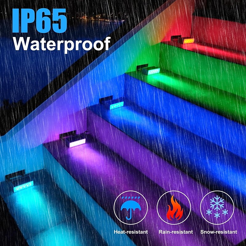 6pcs Solar Wall Lamps Outdoor Waterproof Step, Path, Porch, Balcony & Courtyard Fence Lighting RGB Dimmable Solar Lights
