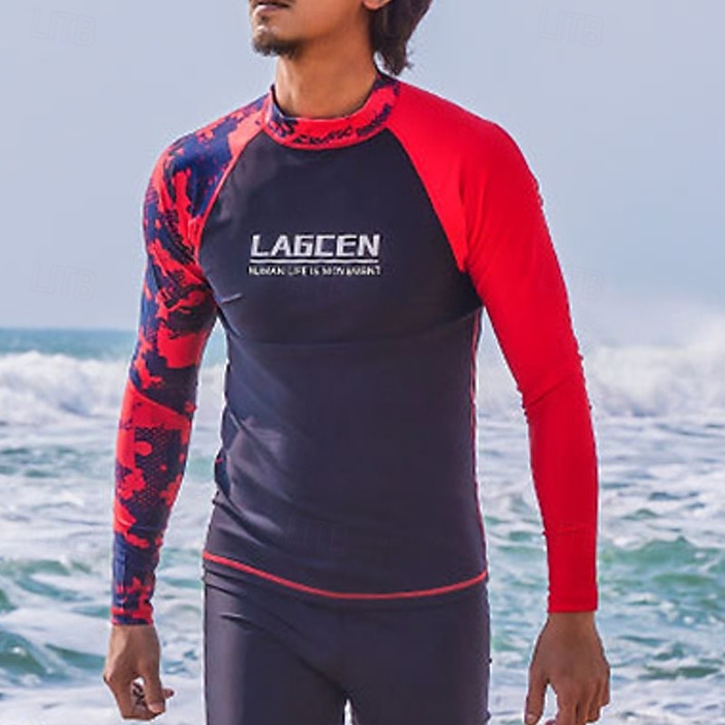 Men's Athletic Swimwear Swim Shirt Long Sleeve Sun Shirt Top Swimming Surfing Beach Water Sports Printed Summer Spring2
