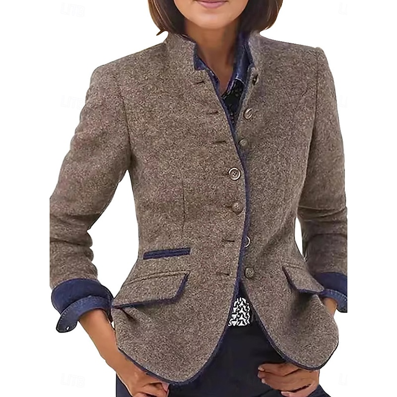 Women's Casual Jacket Outdoor Buttons Solid Color Windproof Fashion Regular Fit Outerwear Long Sleeve Fall Dark Gray S4