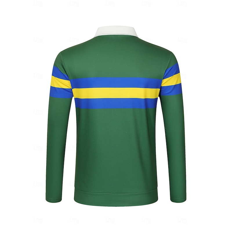 Men's Polo Shirts Golf Polos Shirts Street Business Classic Long Sleeve Fashion Basic Color Block Stripes Buttons Fall Winter Regular Fit Navy Blue Green Polo Shirts4