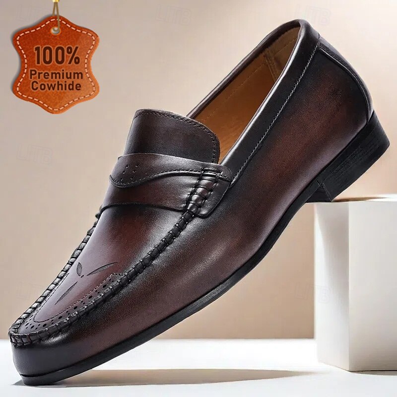 Stylish Brown Leather Loafers with Stitching Detail for Men | Perfect for Casual and Business Casual