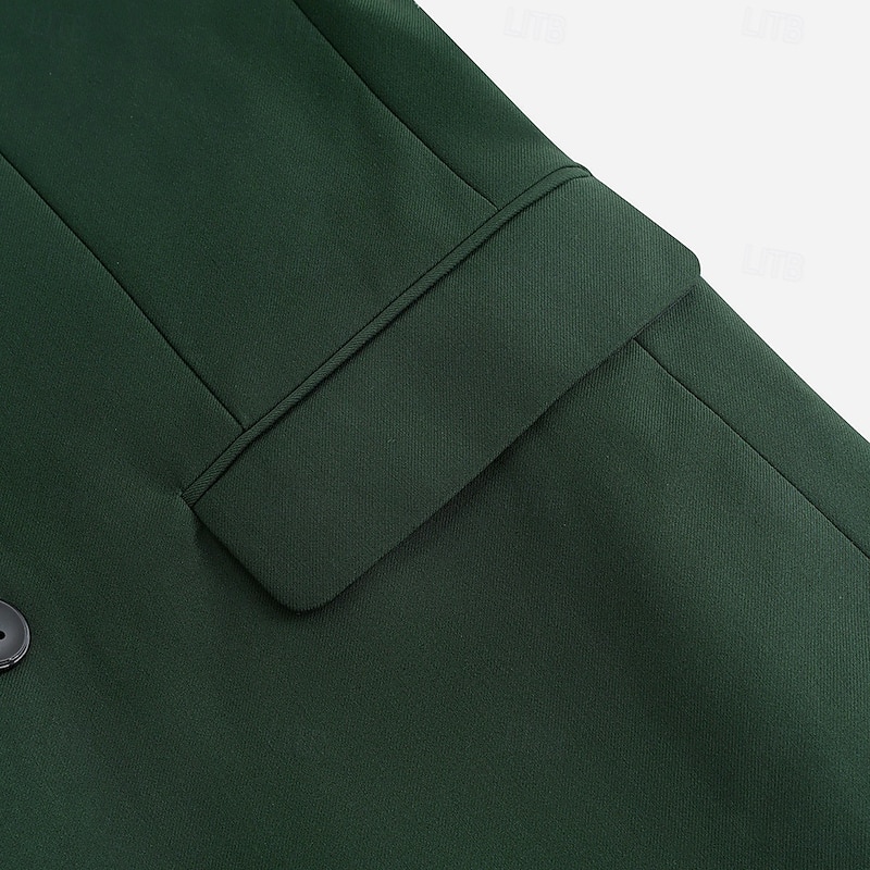 Men's Business Suits Dark Green Formal WorkWear Solid Colored Standard Fit 2 Piece Double Breasted Six-buttons4