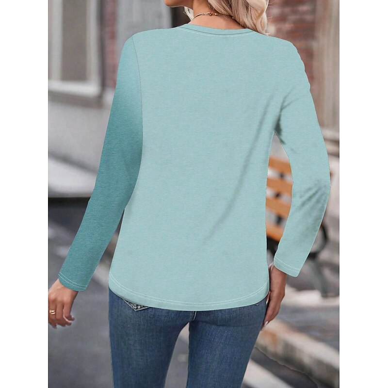 Women's T shirt Crew Neck Long Sleeve Tunic Letter Dandelion Modern Casual  Regular Tops Daily Weekend Print Blue Fall Winter2