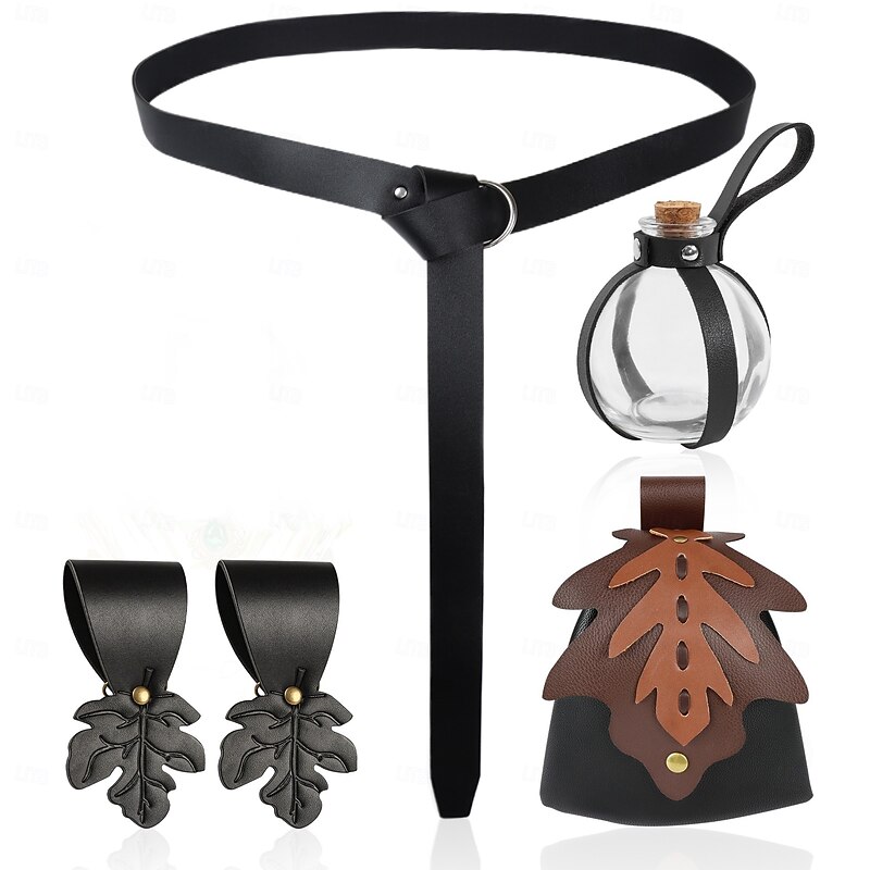 Retro Vintage Medieval Renaissance Waist Belt Belt Pouch Hem Clips Viking Ranger Elven Leaf Fancy Dress Men's Women's Celtic Viking Fantasy Halloween Carnival Mardi Gras Party LARP Adults' Bag More3