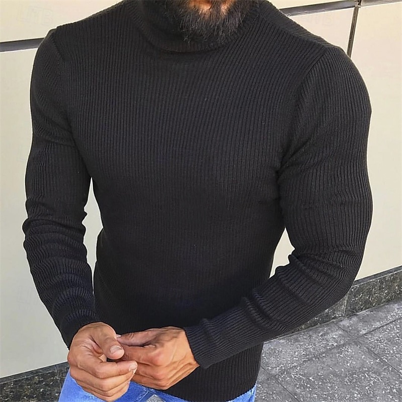 Men's Turtleneck Sweater Sweater Pullover Sweater Jumper Ribbed Knit Regular Tops Knitted Slim Fit Plain Turtleneck Modern Contemporary Work Daily Wear Clothing Apparel Winter Spring &  Fall Black2