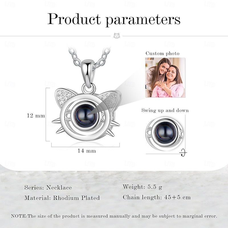 Personalized Projection Necklace Custom Best Gift for Mom – Cat Shaped Hollow Pendant for Couples, Ideal Wedding or Mother's Day Gift for Pet Lovers2