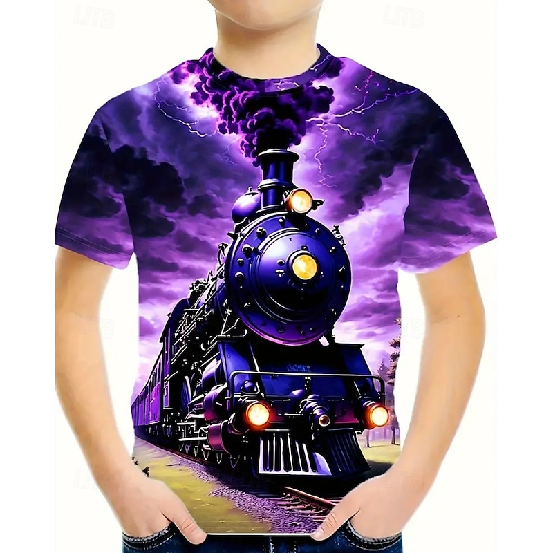 Boys 3D Graphic Train T shirt Tee Short Sleeve Summer Spring Fashion Basic Kids 4-12 Years Crew Neck Outdoor Casual Daily Regular Fit
