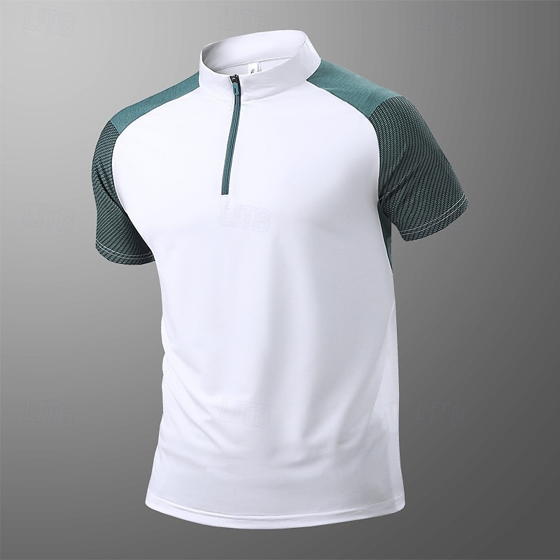 Men's T shirt Hiking Tee shirt Sleeveless Quarter Zip Tee Tshirt Muscle T-Shirt Short Sleeve Shirt Outdoor Quick Dry Workout Soft Sweat wicking Spandex Polyester Patchwork Black White Blue Gym3