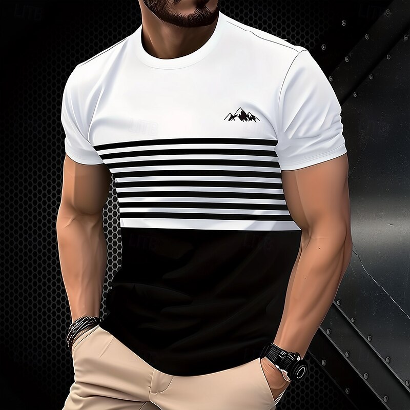 Men's Line T Shirt Short Sleeve T shirt 3D Print Crew Neck Shirt Fashion Casual Street Daily White Summer Spring Clothing Apparel S M L XL XXL XXXL