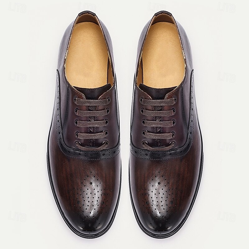Men's Brown Cowhide Leather Brogue Oxford Shoes with Perforated Detailing – Stylish Formal Shoes for Business, Weddings, and Special Occasions4