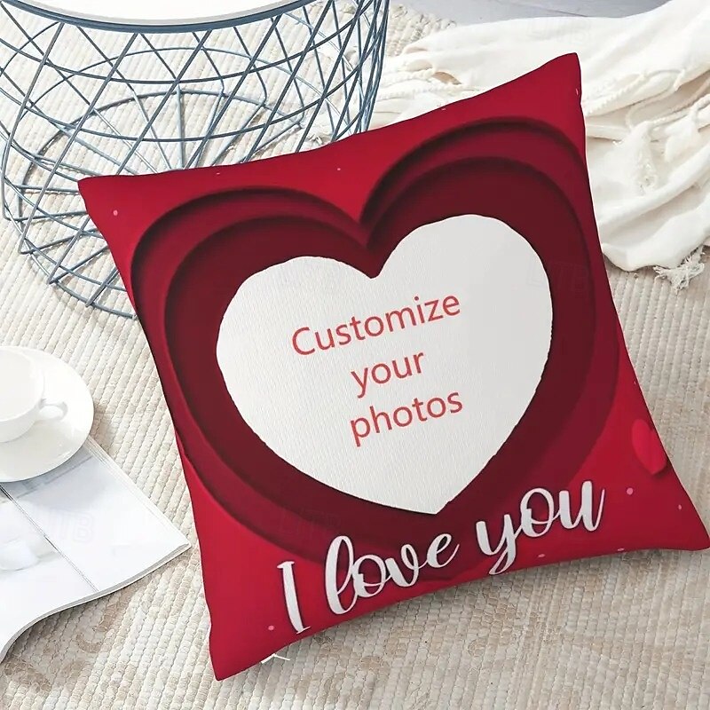 Valentine's Day Custom Pillow Cover Personalized Gift Photo Heart Memorial Love Cushion Cover Throw Pillow Gift for Her/Him2