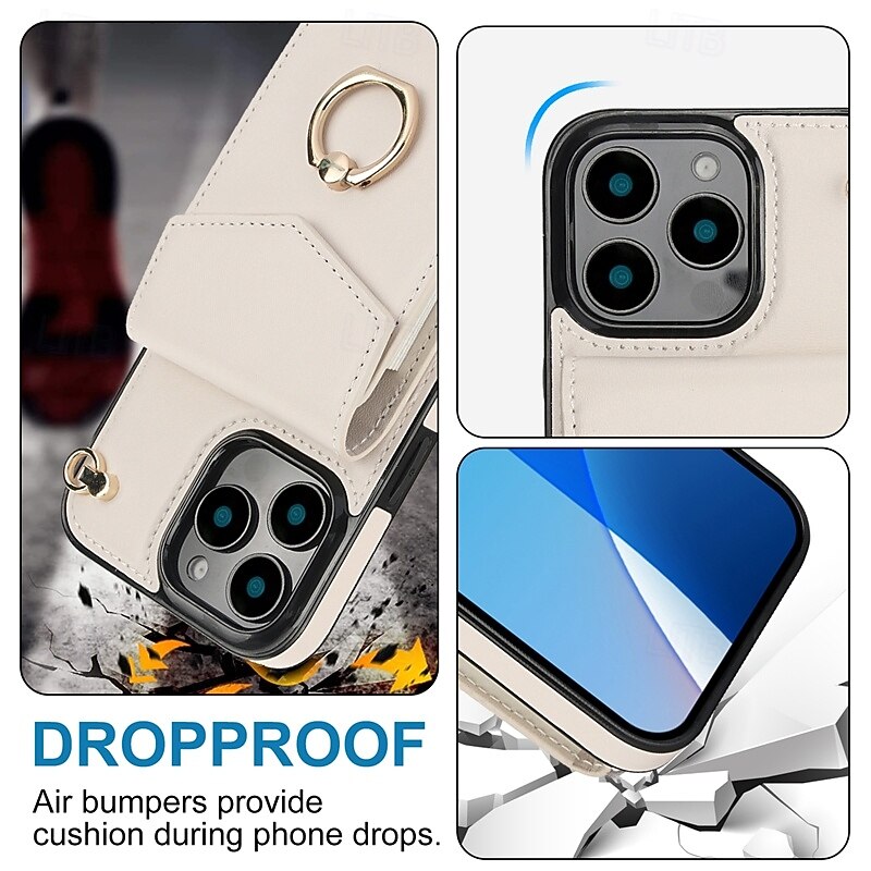 Phone Case For iPhone 17 Pro Max 17 Air 16 15 14 Pro Max Plus 13 12 11 Pro Max Mini Back Cover Ring Holder with Wrist Strap Card Slot Retro TPU PU Leather4