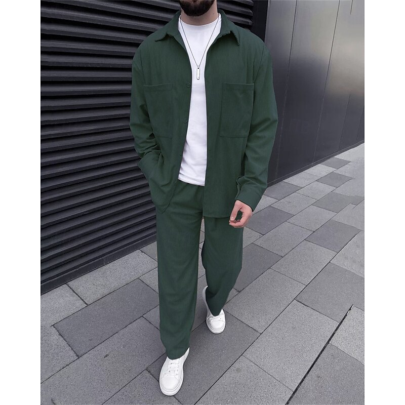 Men's Lightweight Jacket Summer Jacket Shirt Jacket Corduroy Jacket Vacation Daily Wearproof Pocket 2 Piece Fall & Winter Plain Fashion Classic Lapel Regular Black Sky Blue Dark Green Khaki Coffee3