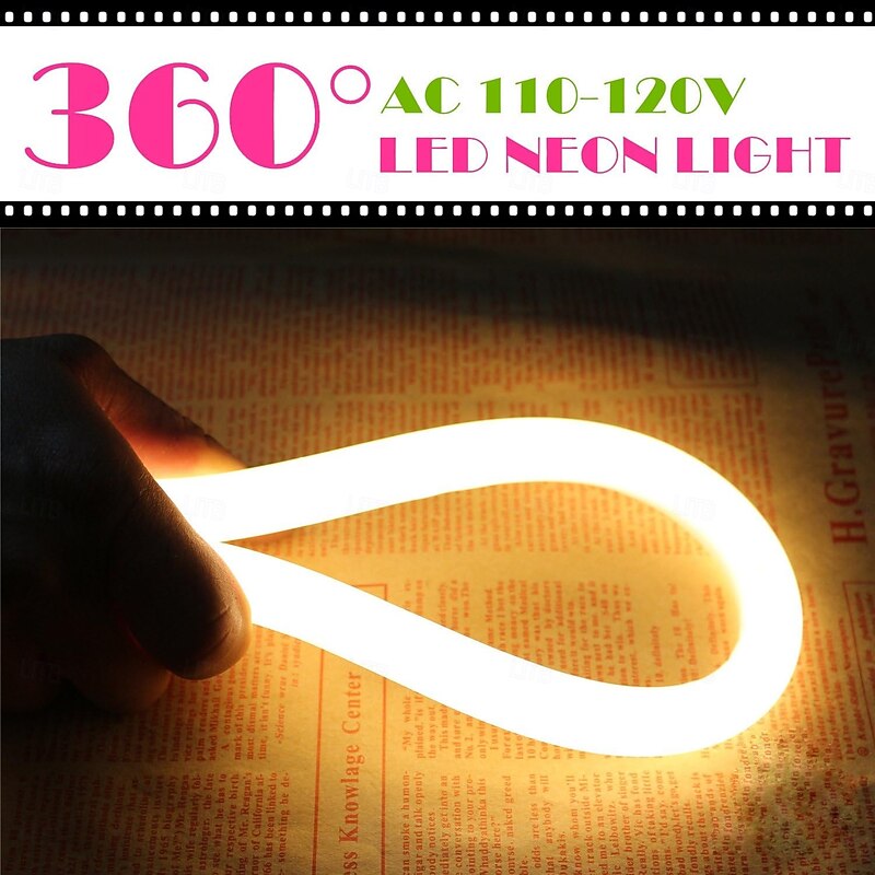 360 Neon Light LED Strip AC110 16-100 ft Flexible/Waterproof/ Dimmable Timing Warm White LED Rope Lightremote Control Suitable for Home/Garden/Building Decoration DIY Decor US Plug4