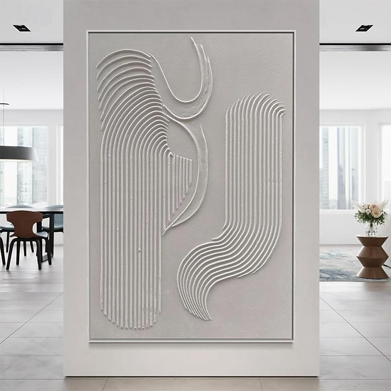 Hand painted White Minimalist Wall Art  Plaster Art  Matte Textured Wall Art Home Wall Art  Structure Abstract Painting  3D Art Home Decoration Frame Ready To Hang Or No Frame