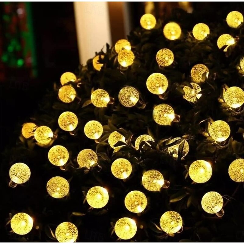 7m Solar String Lights 50 LEDs, EL 5mm, Warm White/Cold White/Blue, Solar-Powered Holiday Party Lights with Mounting Bracket for Christmas, Weddings, and Outdoor Events4