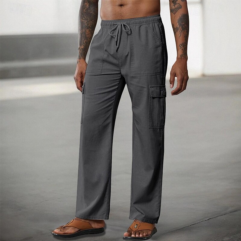 Men's Cargo Pants Cargo Trousers Casual Pants Drawstring Elastic Waist Multi Pocket Plain Comfort Soft Full Length Outdoor Casual Daily Fashion Streetwear Black White4