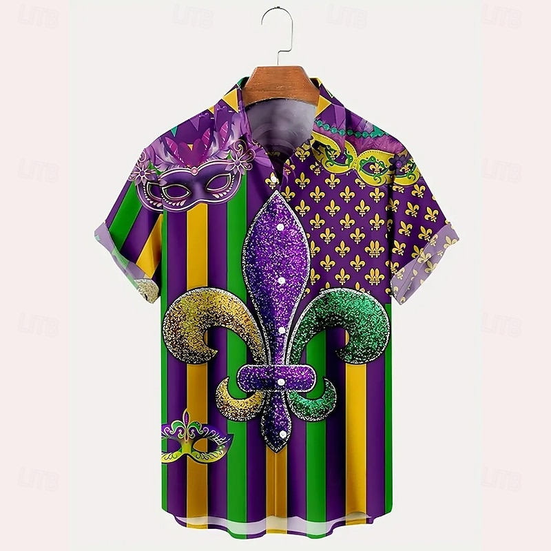 Carnival Men's Mask Casual Shirt Button Up Shirt Short Sleeve Funny Gift Causal Casual Summer Spring Turndown Button Up Purple