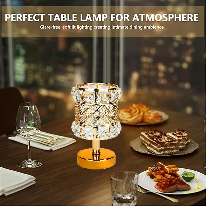 Metal Crystal Desk Lamp - USB Rechargeable Decorative Lamp with Tri-Color Dimming for Living Room, Bar, Outdoor Dining, Party, Festival Atmosphere, Nightlight & Reading Lamp3