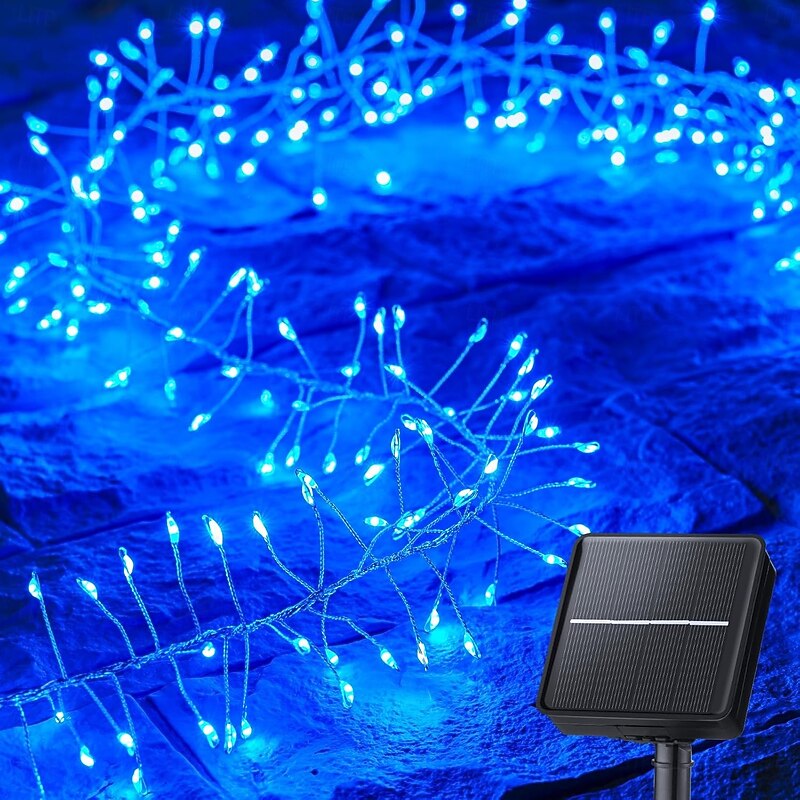 6m Solar String Lights 200 LEDs, Warmwhite, Cool White, Blue Firecracker String Lights EL 5mm Copper Wire Lights Holiday Lights 3V Solar Powered 1 Set4
