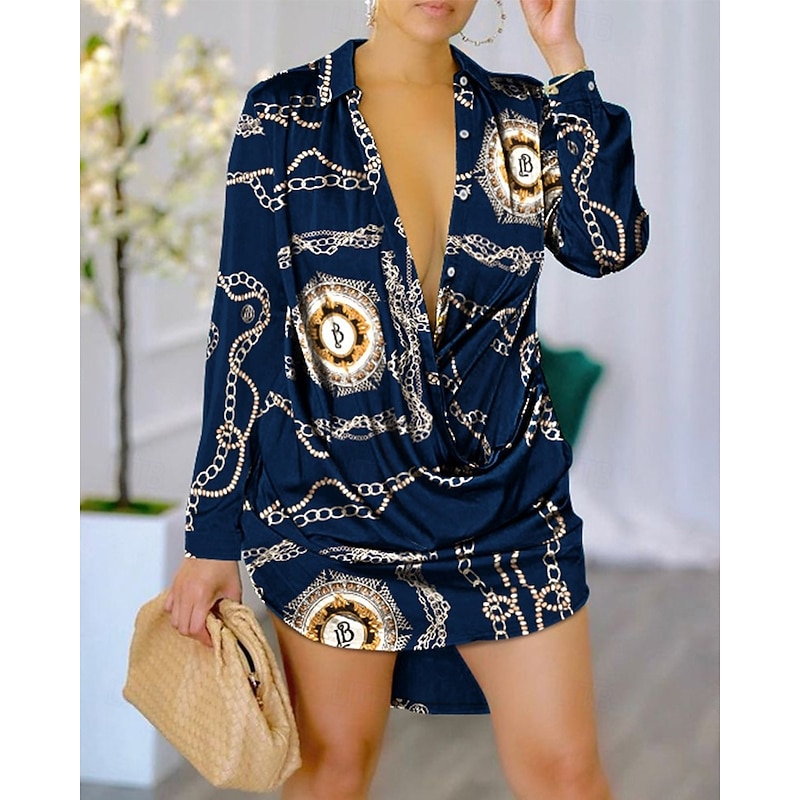 Women's Maxi Dress Shirt Dress Casual Dress Casual Daily Regular Fit Letter Long Sleeve V Neck Black White Blue Summer Spring Fall3