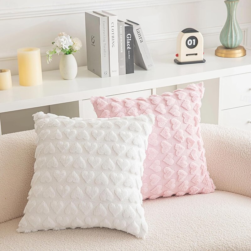 Valentine's Day Plush Heart Decorative Toss Pillows Cover 1PC Soft Square Cushion Case Pillowcase for Bedroom Livingroom Sofa Couch Chair2