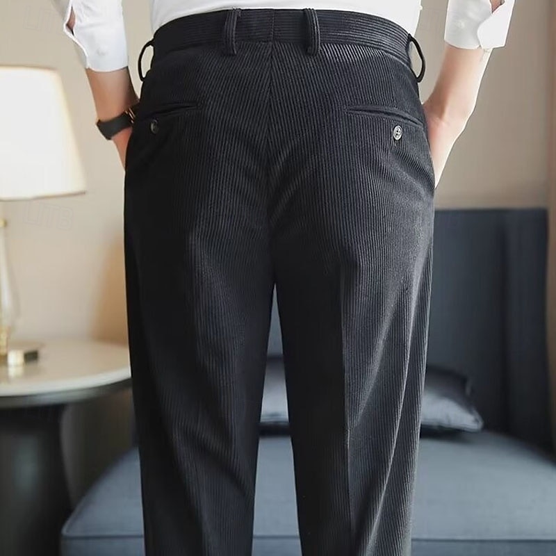 Men's Graduation Dress Pants Corduroy Pants Naples Trousers Trousers Buttons Pocket Solid Color Comfort Formal Party Work Fashion Classic Style Black Beige Micro-elastic4