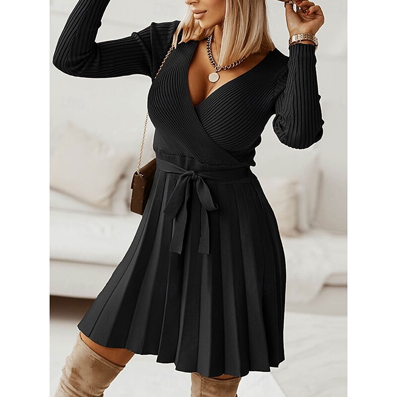 Women's Midi Dress Sweater Dress A Line Dress Elegant Stylish Casual Vacation Daily Regular Fit Plain Sleeveless V Neck Black Gray Fall Winter2