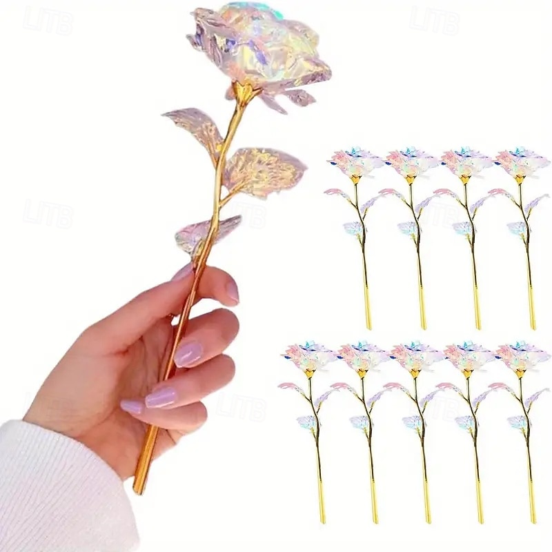 30 PCS Valentine's Day Crystal Rose Gifts, Colorful Artificial Forever Roses, Romantic Eternal Flowers for Girlfriend, Wife, Mom, Women - Perfect for Valentine's Day, Mother's Day, Birthday, Anniversary, and Wedding Decorations3