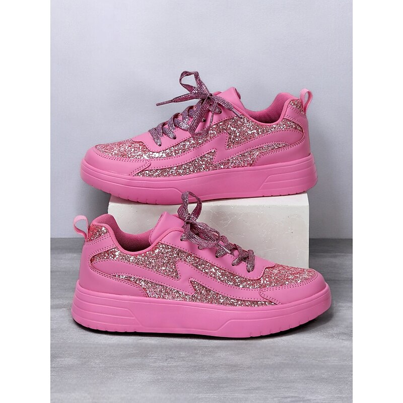 Women's Comfortable Rose Pink Glitter Sneakers Perfect for Casual & Party Wear3