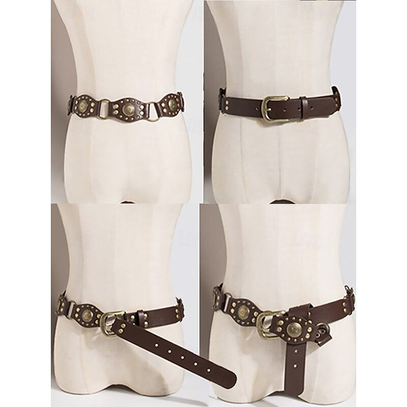 Western Cowboy Style Brown Leather Belt with Gold Buckle and Studded Decorative Accents, Vintage Waist Belt for  Women, Perfect for Casual Wear and Cowboy Costumes3