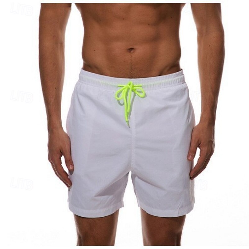 Men's Swim Trunks Swim Shorts Board Shorts Bathing Suit Drawstring with Pockets Swimming Surfing Beach Water Sports Solid Colored Summer Spring3