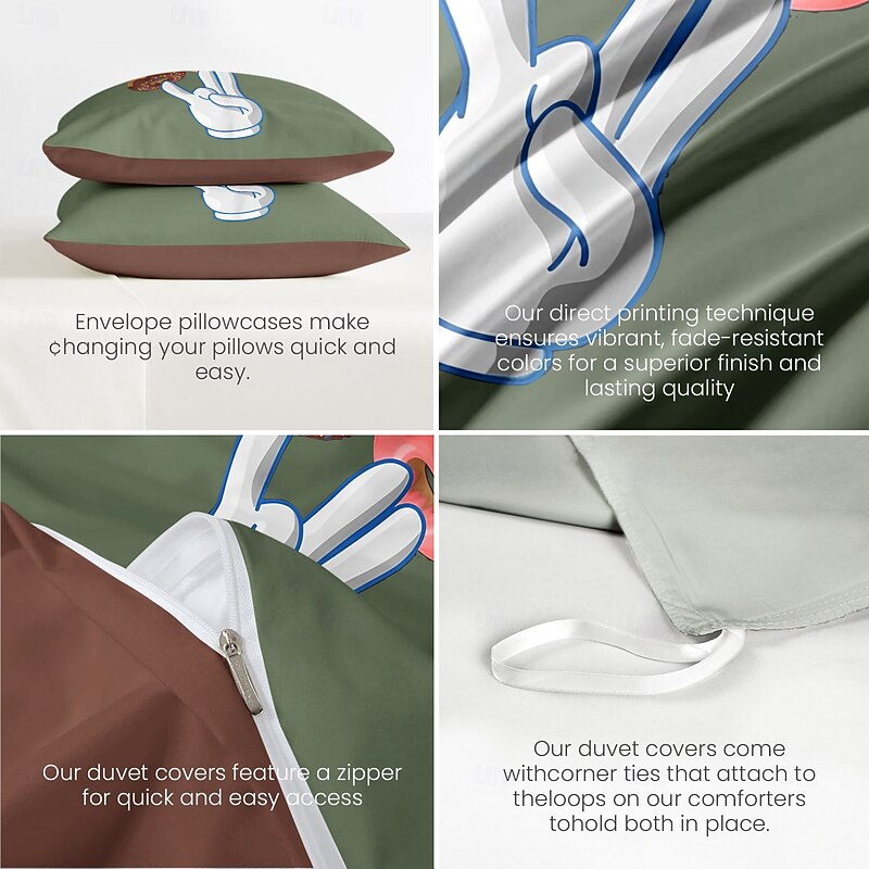 Doughnut Print Duvet Cover Set 100% Cotton Soft Comfortable Bedding Set with Fun Doughnut Design Cozy and Stylish Perfect for Bedroom Decor Easy to Care for Machine Washable4