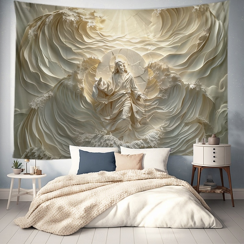 Jesus Hanging Tapestry Optical Illusion Wall Art Large Tapestry Mural Decor Photograph Backdrop Blanket Curtain Home Bedroom Living Room Decoration