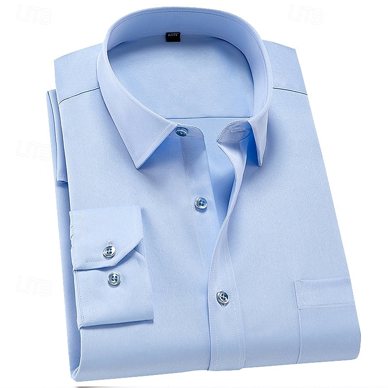 Men's Dress Shirt Non Iron Shirt Water-Resistant Plain Wedding Outdoor White Pink Red Dark Navy Long Sleeve Collar Summer Spring Clothing Apparel
